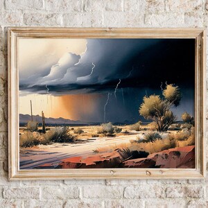 Dramatic Desert Thunderstorm | Watercolor Painting | Printable Wall Art | Instant Download | American West | Nature | Landscape