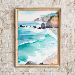 Coastal Cliffs | Seascape Watercolor Painting | Printable Wall Art | Instant Download | Coastal Landscape | American West