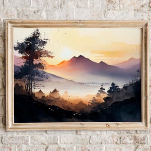 Mountain Sunrise | Watercolor Painting | Printable Wall Art | Instant Download | American West | Nature | Landscape