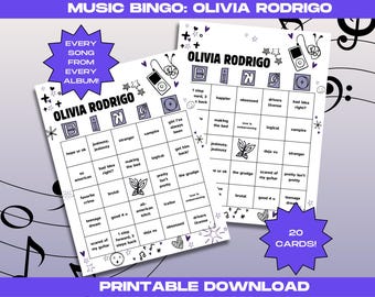 Bingo de Olivia Rodrigo, Juegos de fiesta, Imprimible, Descarga instantánea, Juegos de fiesta imprimibles, Juego de trivia, Trivia musical, Álbum GUTS, Álbum SOUR