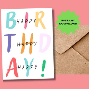 Happy Birthday Printable Card, Greeting Card, Instant Download, Birthday Party, Gift for Her