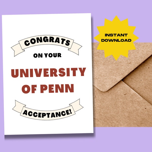 University of Pennsylvania Acceptance, UPenn College Acceptance, Congratulations, Greeting Card, U Penn, Ivy League, Harvard, Philadelphia