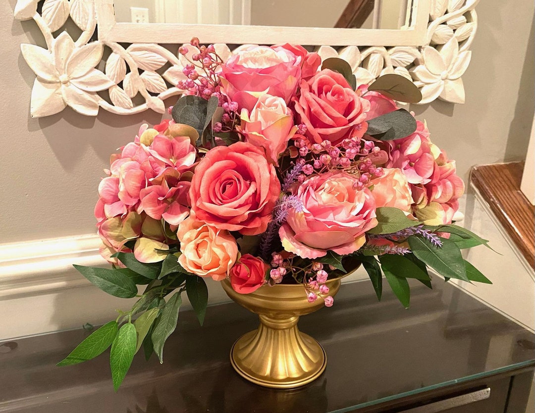 Large Silk Rose Arrangement Artificial Flower Arrangement Centerpiece, Weddings, Events, Gifts