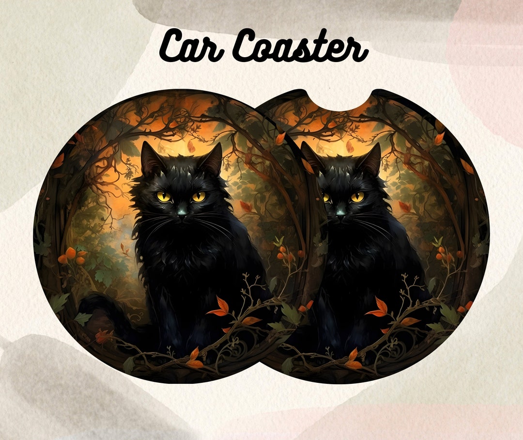 Black Cat Car Coaster PNG Sublimation Design Witchy Auto Etsy