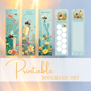 5 Bookmarks PRINTABLE Bee Reading Tracker Cute Flower Aesthetic Booktok ...