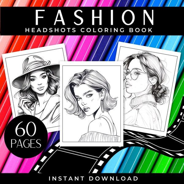 Fashion Coloring Book Hair Hats Headshots Model  60 PRINTABLE Pages Boho Beauties, Fashion Sketch INSTANT Download Portraits Procreate png