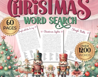 CHRISTMAS Word Search, Festive Word Search, Christmas Day Word Search Party Games Gift for Kids Teens & Adults 60 Printable HOLIDAY Puzzles