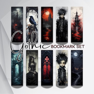 Gothic Printable Bookmark Set | 10 Unique Dark Aesthetic Bookmarks for Book Lovers | Gothic Bookmarks for Teens Adults Digital Download Gift