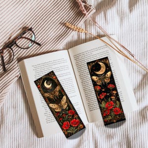 Printable Digital Bookmark Set | Celestial Moths | Dark Academia Aesthetic | Halloween Bookmarks | 4 PNG Files | Instant Download ZIP