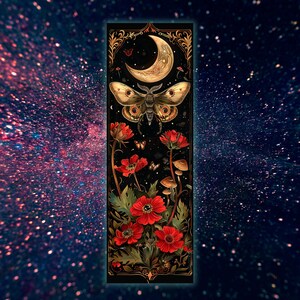 Printable Digital Bookmark Set | Celestial Moths | Dark Academia Aesthetic | Halloween Bookmarks | 4 PNG Files | Instant Download ZIP