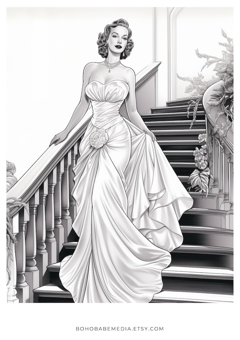 1940's Fashion Glamour Coloring Pages VOLUME 2 Printable Adult Coloring