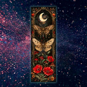 Printable Digital Bookmark Set | Celestial Moths | Dark Academia Aesthetic | Halloween Bookmarks | 4 PNG Files | Instant Download ZIP
