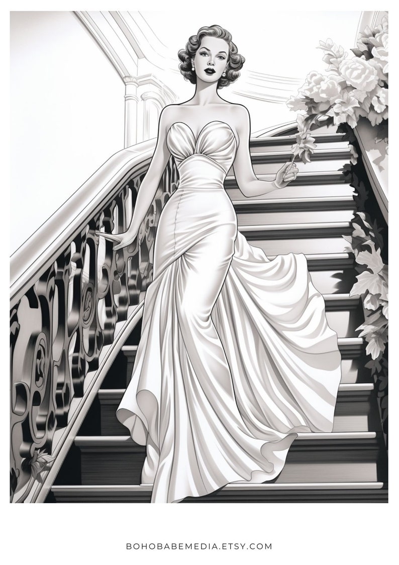 1940's Fashion Glamour Coloring Pages VOLUME 2 Printable Adult Coloring