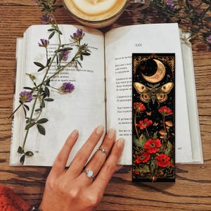 Printable Digital Bookmark Set | Celestial Moths | Dark Academia Aesthetic | Halloween Bookmarks | 4 PNG Files | Instant Download ZIP