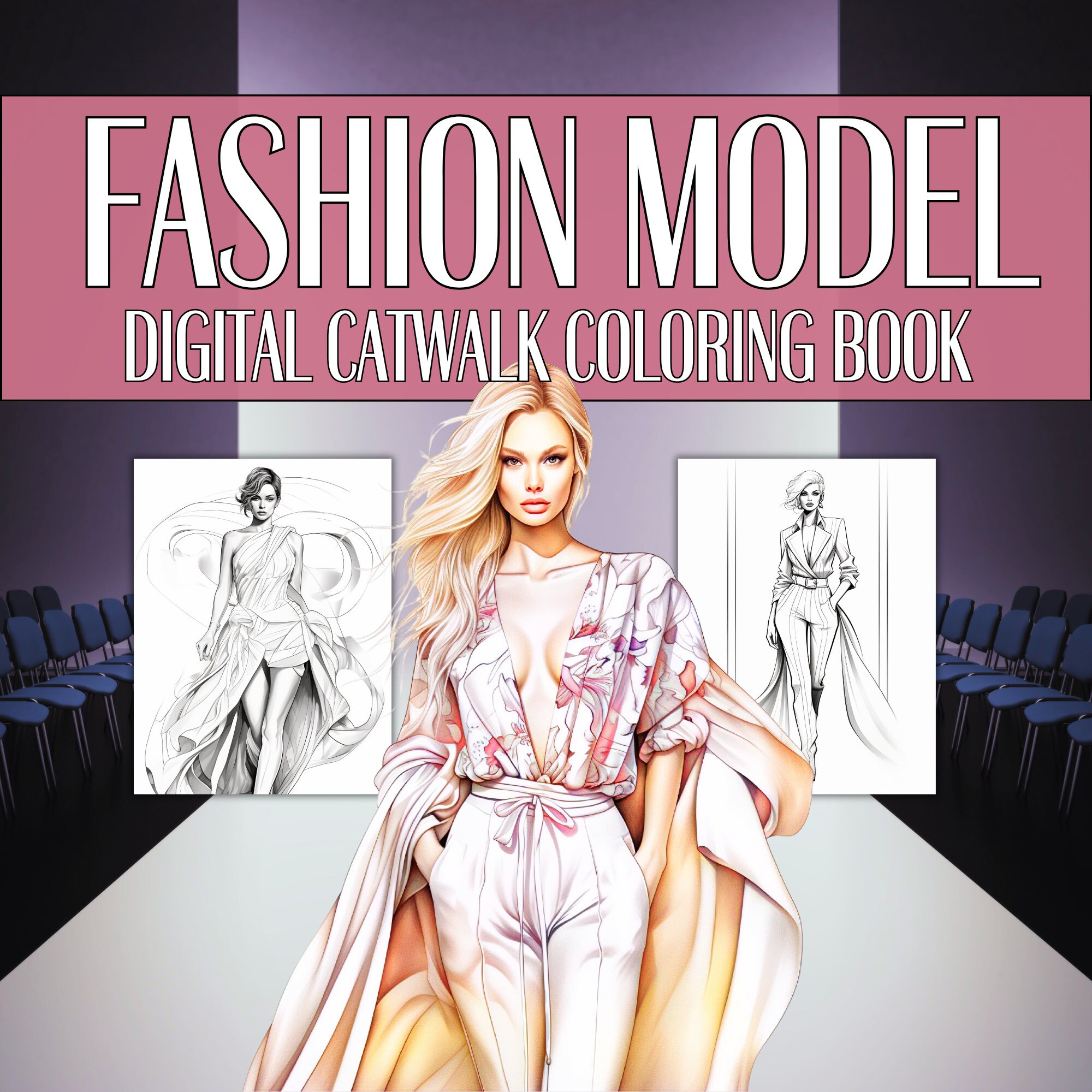 Coloring Book Model FASHION Digital Coloring Book - 40 Pages of Catwalk MODELS Fashion ...