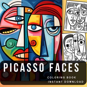 ABSTRACT Line Art Digital Coloring Pages | PICASSO Faces Geometric Teen Coloring Book | Pattern Art Therapy Coloring | Print for Adults