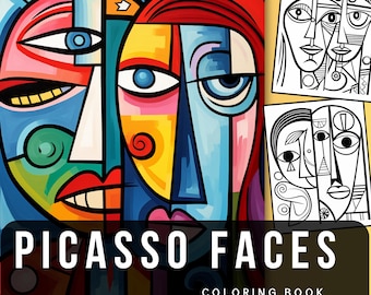 Páginas para colorear digitales de arte lineal abstracto / Libro para colorear geométrico de rostros de PICASSO para adolescentes / Arteterapia para colorear con patrones / Impresión para adultos