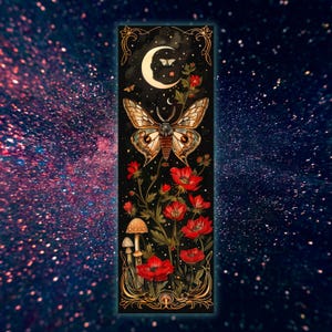Printable Digital Bookmark Set | Celestial Moths | Dark Academia Aesthetic | Halloween Bookmarks | 4 PNG Files | Instant Download ZIP