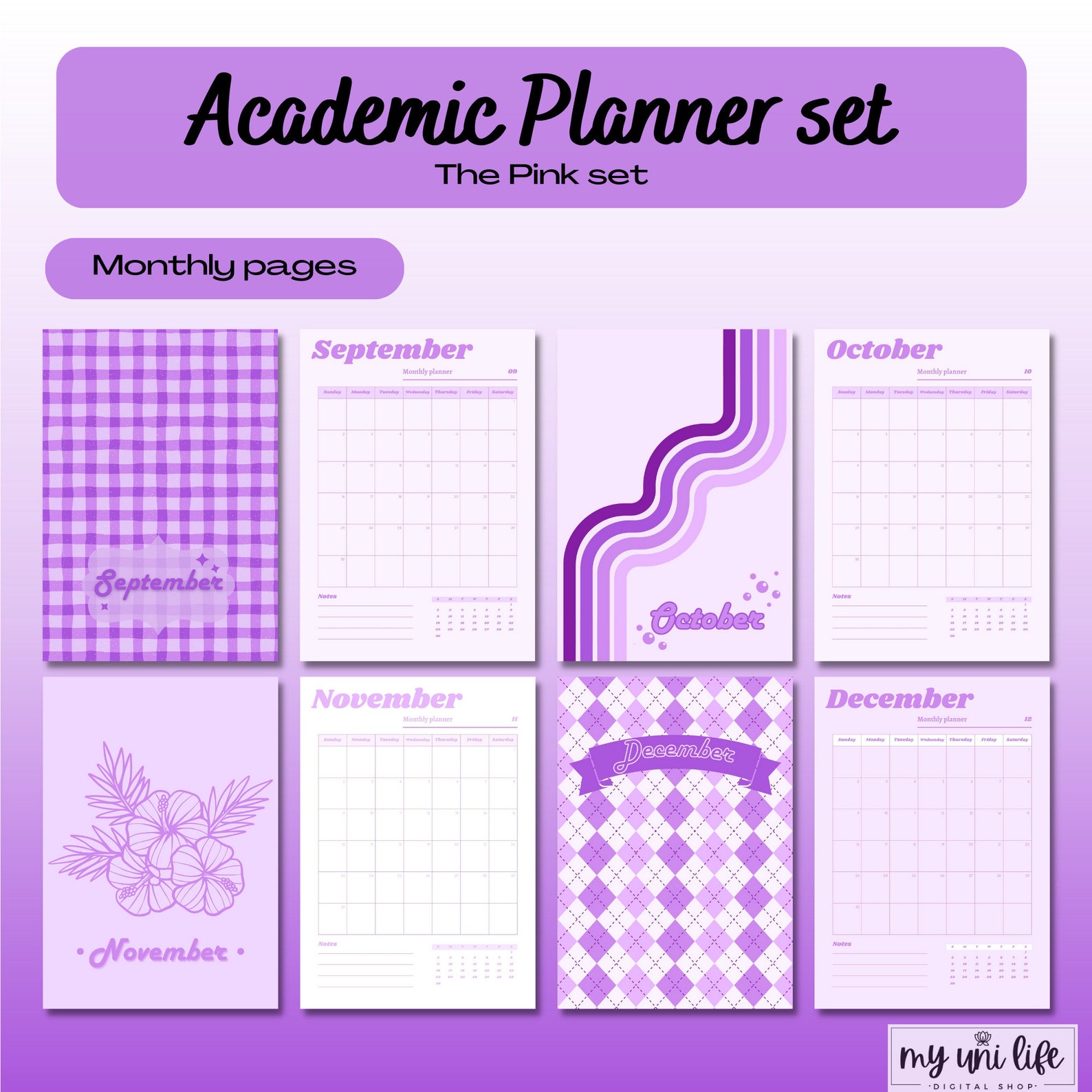 Academic Planner Set (set 1-pink) | Studying and Planning for Goodnotes ...