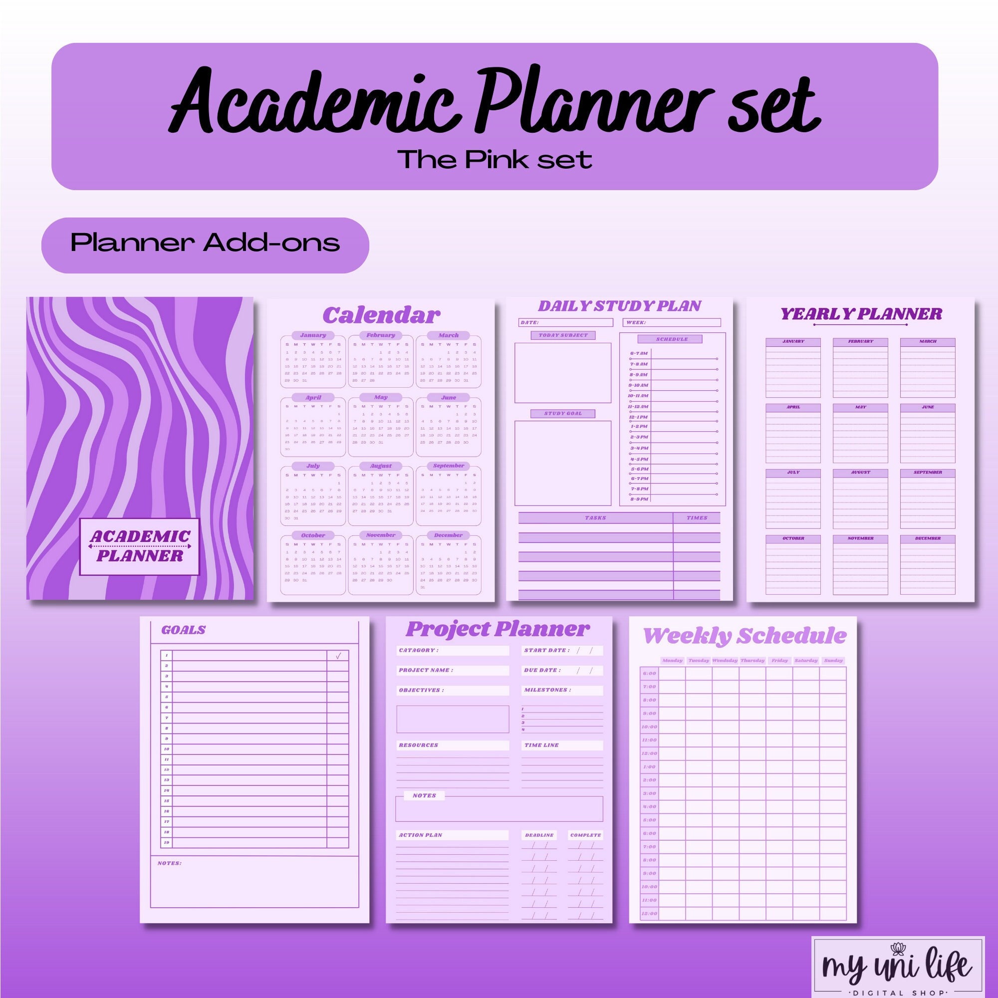 Academic Planner Set (set 1-pink) | Studying and Planning for Goodnotes ...