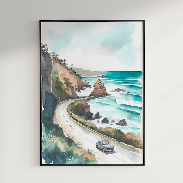 The Great Ocean Road Watercolor Painting | Serenity Venice Artwork | Printable Digital Download