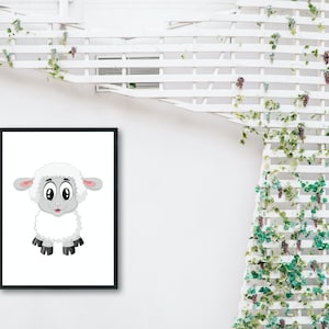 Póster infantil colorido: Cordero dulce para una decoración digital imaginativa
