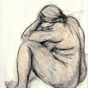 Woman sitting - Art print of original life drawing study.