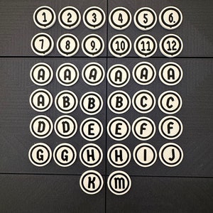 Tokens de letras e números de alto contraste para Frosthaven e Gloomhaven