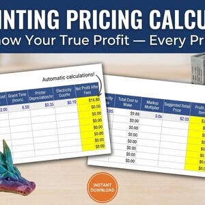3D Printing Pricing Calculator | Cost to Print & Profit Spreadsheet for Filament Prints | Excel Google Sheets Instant Download
