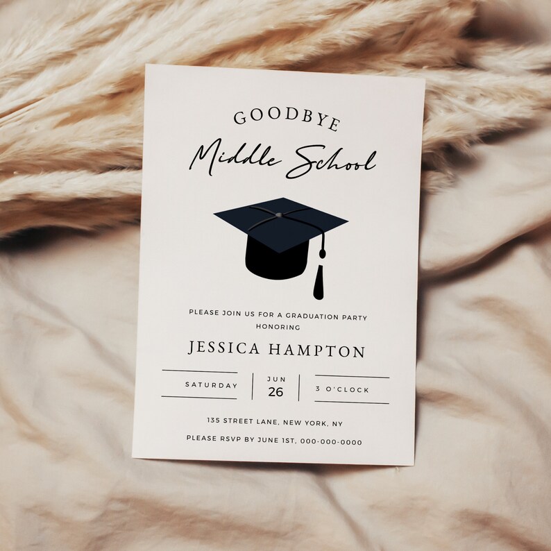 Middle School Graduation Invitation Template High School Etsy