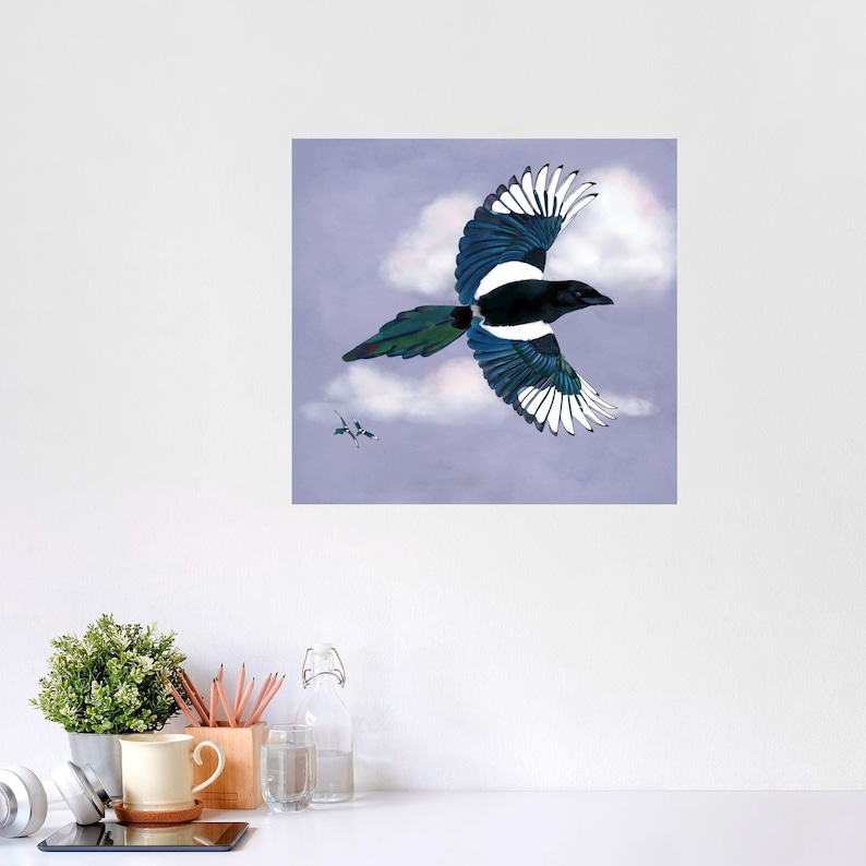 Magpie In Flight Design Magpie Watercolor Art Print: Bird Illustration, Whimsical Wall Decor - Etsy