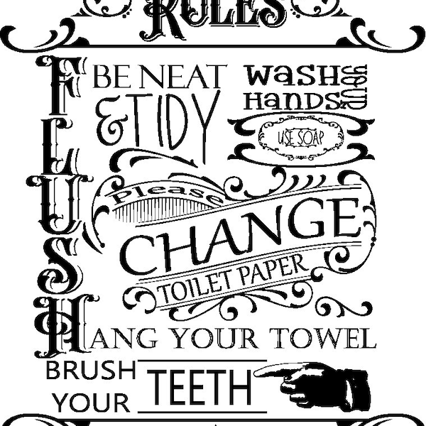 Bathroom Rules Decor, SVG and PNG Cut File, Digital Download, Wash Your Hands Sign, Powder Room Wall Art, Funny Restroom Print