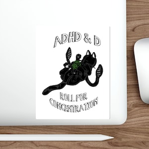 ADHD und D Rolle für Konzentration Fantasy Cats D20 Aufkleber für ADHD & DnD-Liebhaber