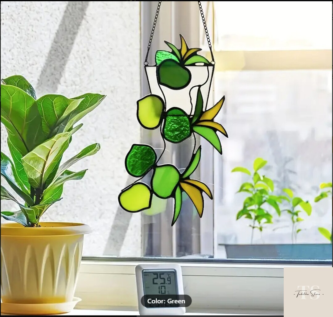 Window Hanging Plants Suncatcher Stained Glass Plants Etsy