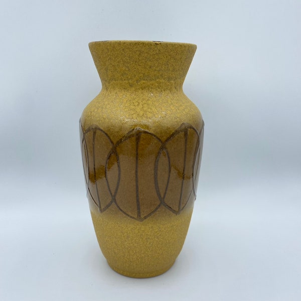 Vintage Pottery Vase Keramos Austria Germany Carstens Tonnieshof MCM WGP Yellow Tan Leaf