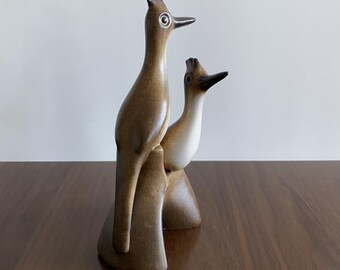 Howard Pierce Pair of Two Roadrunners on Tree Stump Pottery Figurine Sculpture California USA MCM