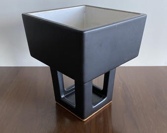 Black Otagiri OMC Modernist Ikebana Sculptural Square Pedestal Vase Japan