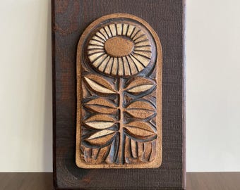 Vintage D. David Cunningham Pottery Tile Plaque Flower Wall Art