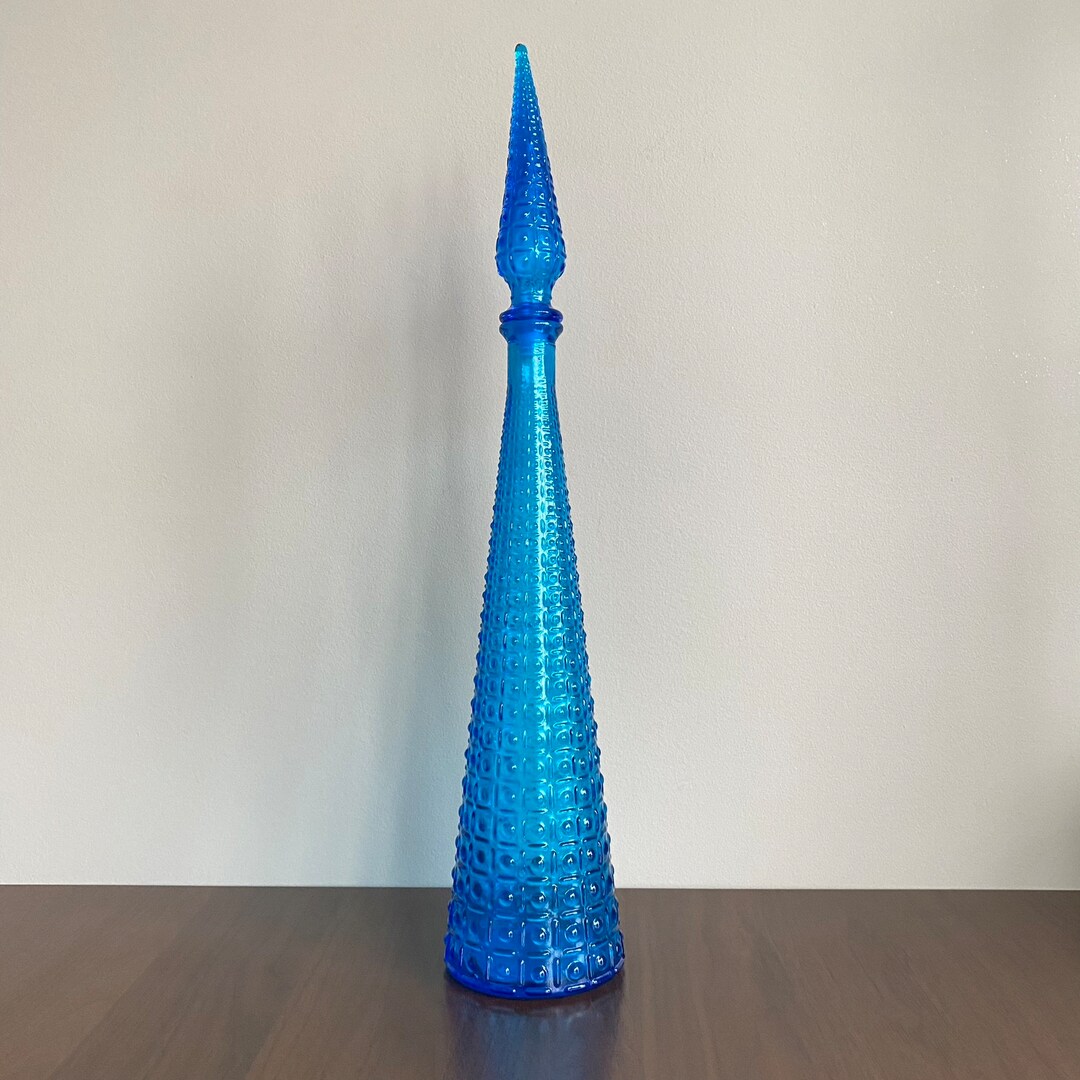 Turquoise Blue Aztec Hobnail Glass Empoli Genie Bottle Decanter Italy ...