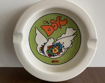 Vintage Peter Max Peace Dove Bird Groovy Ashtray 1960s Retro Colorful Pop Art