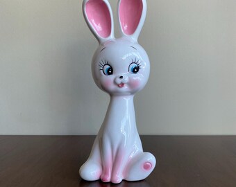 Big Eye Ceramic Bunny Rabbit Bank 12.25 ins. Kawaii Lapin Ficelle Anthropomorphic Rune Naito Style