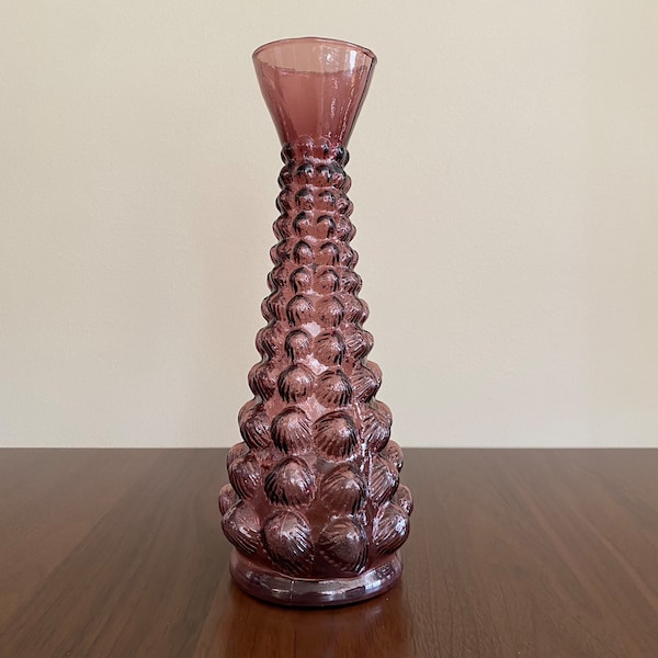 Vintage Empoli Hobnail Barnacle Purple Amethyst Glass Vase Italy