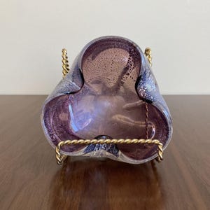 Vintage Murano Glass Ashtray Trinket Dish Purple with Silver Aventurine Ruffle