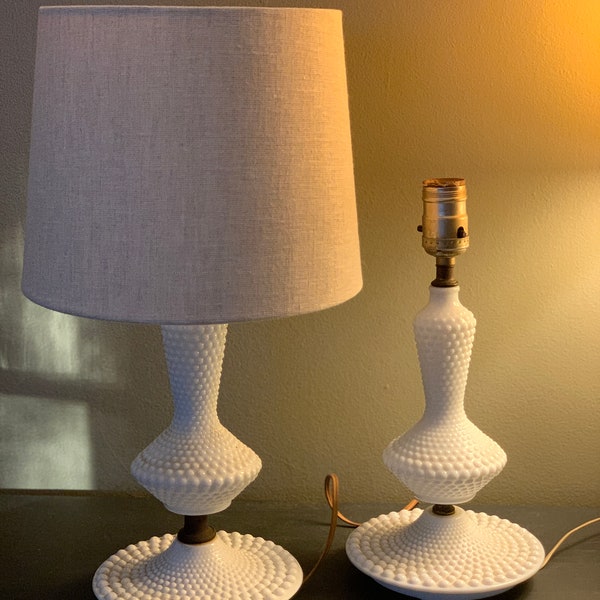 Charming Pair of Vintage Milk Glass beaded table lamps
