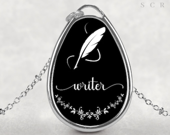 Writer Necklace Quill Pen Necklace Gift for Writer Teardrop-Shaped Pendant
