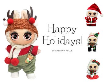 Handmade Kawaii Monster Doll Christmas Outfit, 3-Piece Holiday Clothes Set