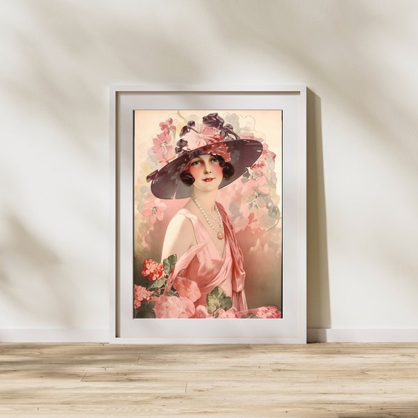 Vintage Glamour: Lady in Pink - 1920s Fashion Art Digital Download | Digital Poster | Printable Art | Home Decor | Flapper