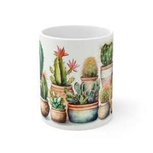 Adorable Cactus on 11 oz Ceramic Mug, Home Decor, For Coffee Lovers, Plants Lovers, Birthday Present, Office Gift