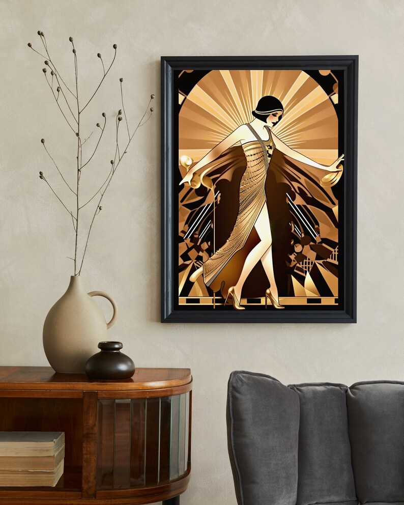 Vintage Glamour: Art Deco Flapper in Black and Gold Digital Art ...