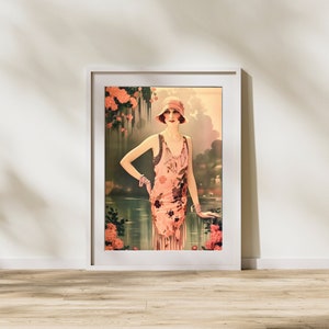 Art Deco Flapper in Pink | 1920s Fashion Art Digital Download | Digital Poster | Printable Art | Home Decor | Flapper | Boho